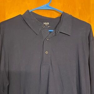 Mango Men's Navy Long-Sleeve Polo Shirt